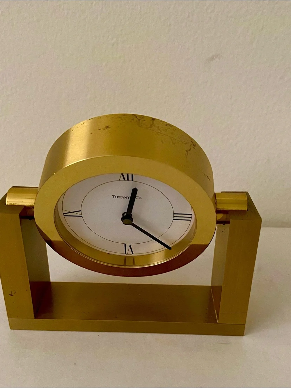 Vintage 1989 Tiffany & Co. Solid Brass Desk Clock - Gorgeous Patina. A Treasure.